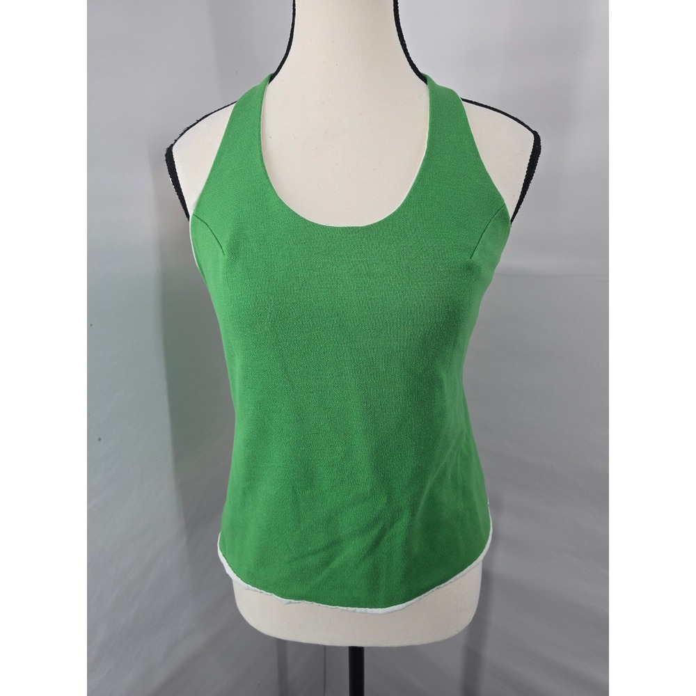 Vintage Style Green Halter Neck Top Open‎ Back Zip Closure Women Medium